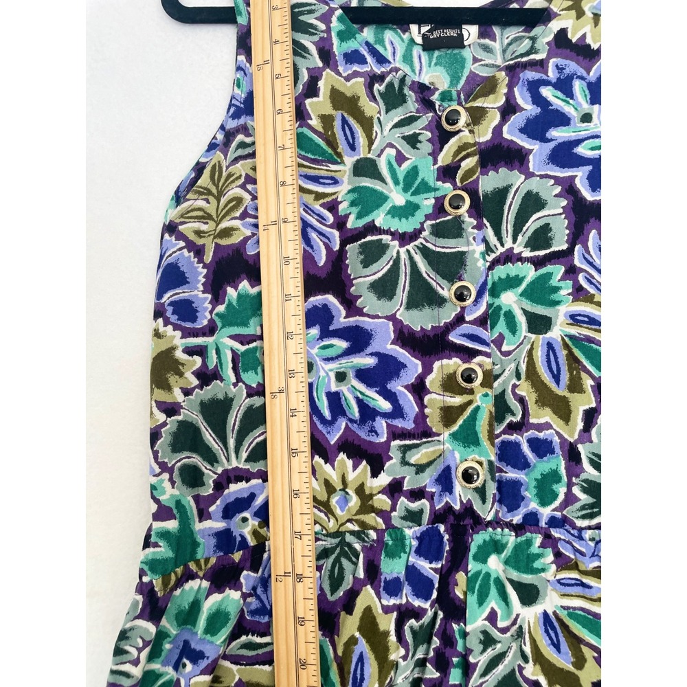 Erika Floral Dress Womens Small Purple Green Rayon Button Front Midi Vintage 90s - Picture 4 of 11